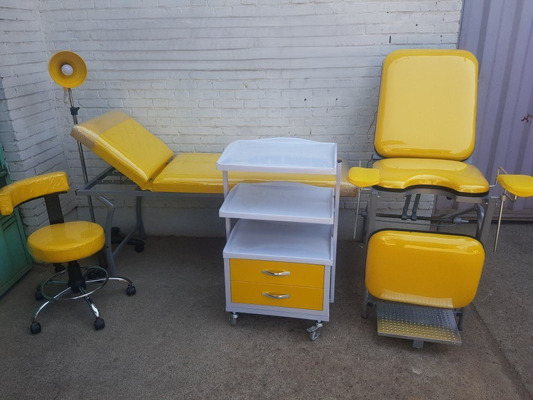 ست حرفهای مطب زنان و زایمان: تخت ژنیکولوژی + تخت معاینه + تابوره + چراغ معاینه+ ترالی